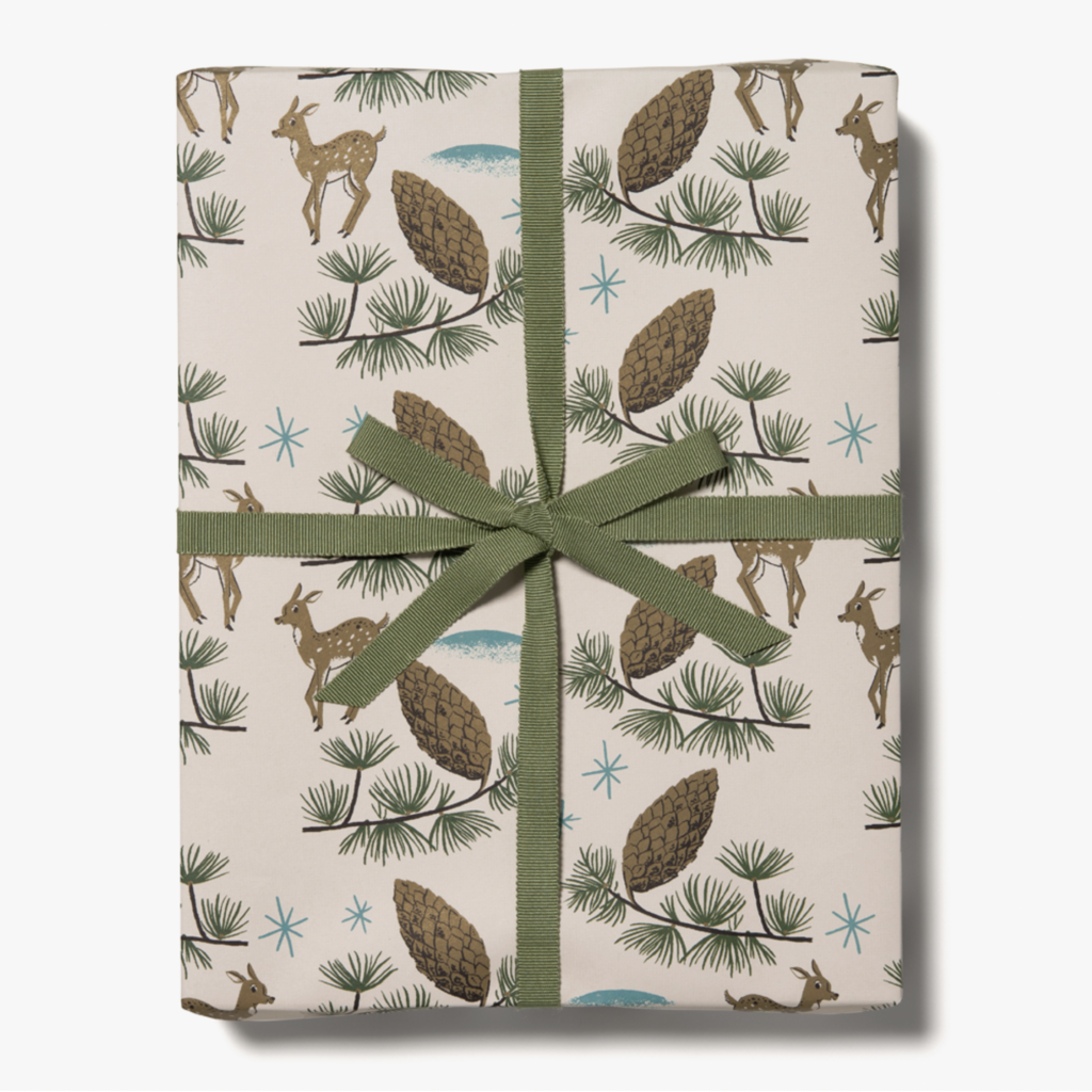 Red Cap Cards Holiday Wrapping Paper - Deer & Pine Cones