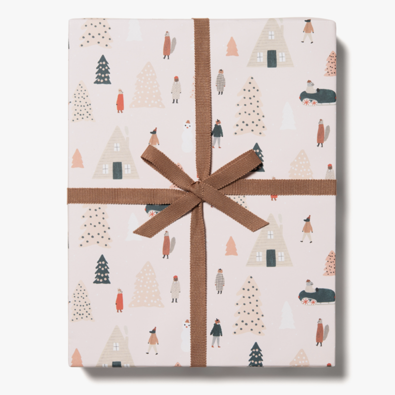 Red Cap Cards Holiday Wrapping Paper - Pink Trees