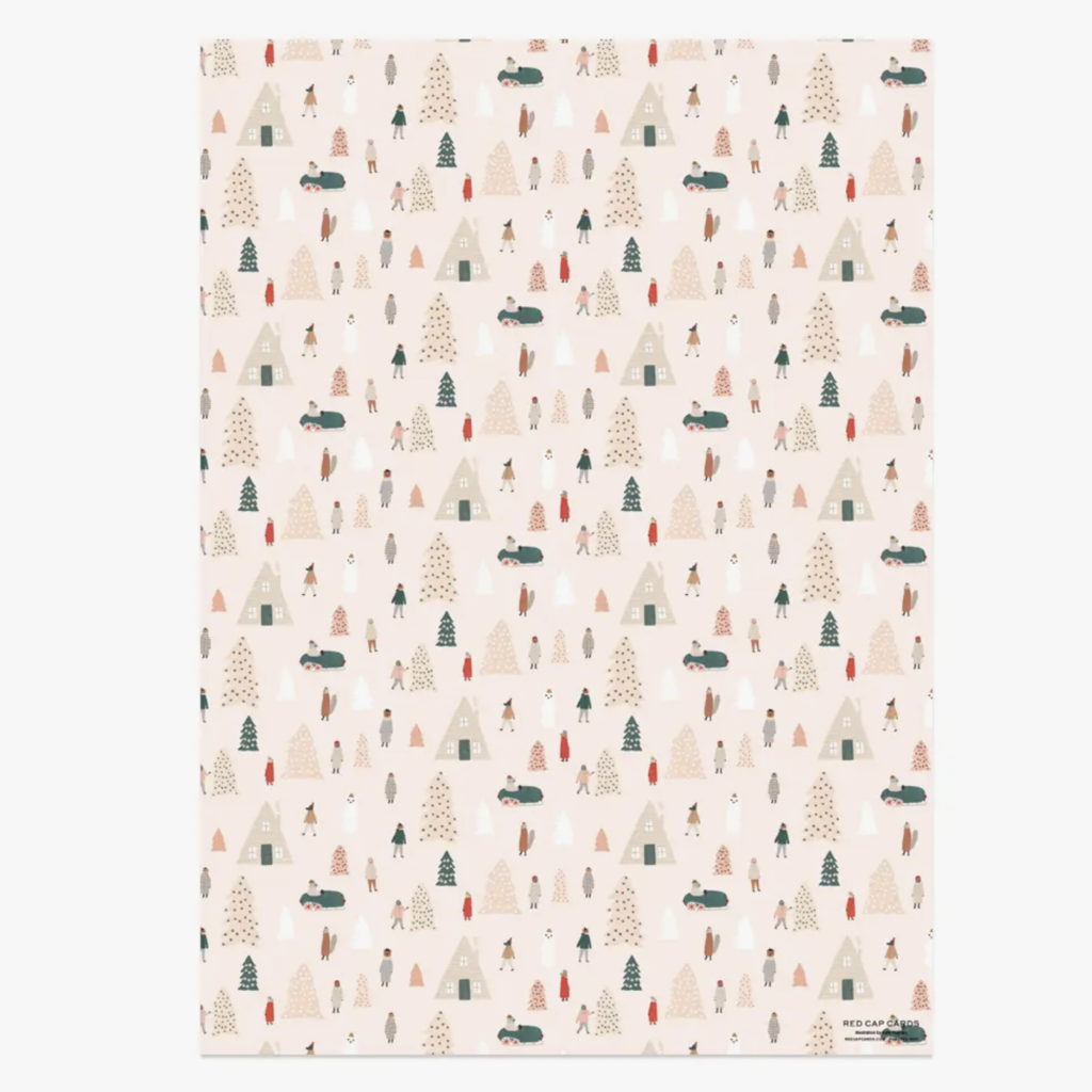 Red Cap Cards Holiday Wrapping Paper - Pink Trees