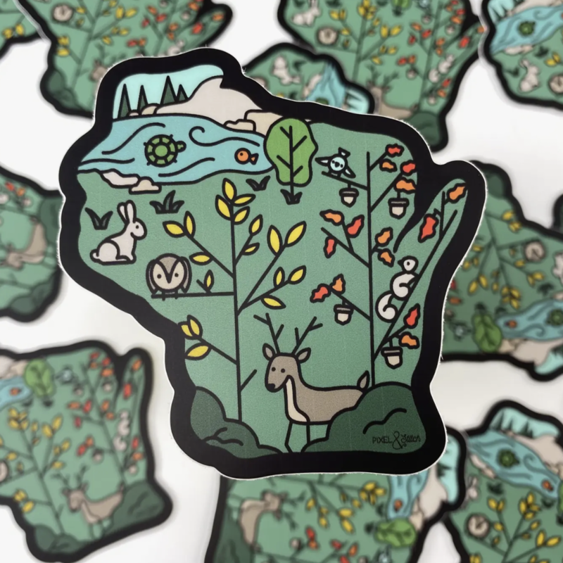 Pixel & Stitch Woodland Wisconsin Floral 3" Waterproof Vinyl Sticker
