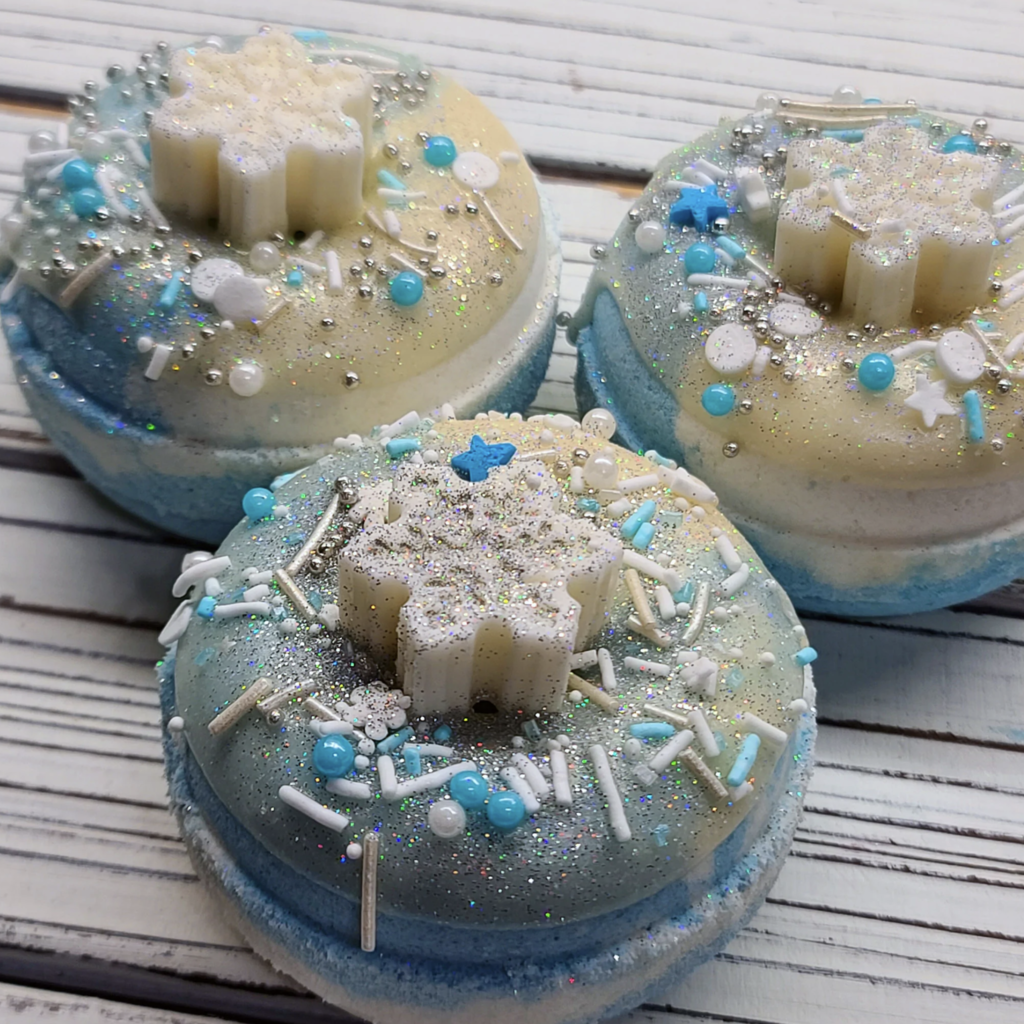 Handmade Natural Beauty Bath Bomb Donuts: Fresh Snow