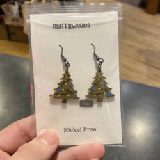 Wisco Cheer Wood Earring  Christmas Tree