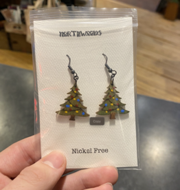Wisco Cheer Wood Earring  Christmas Tree