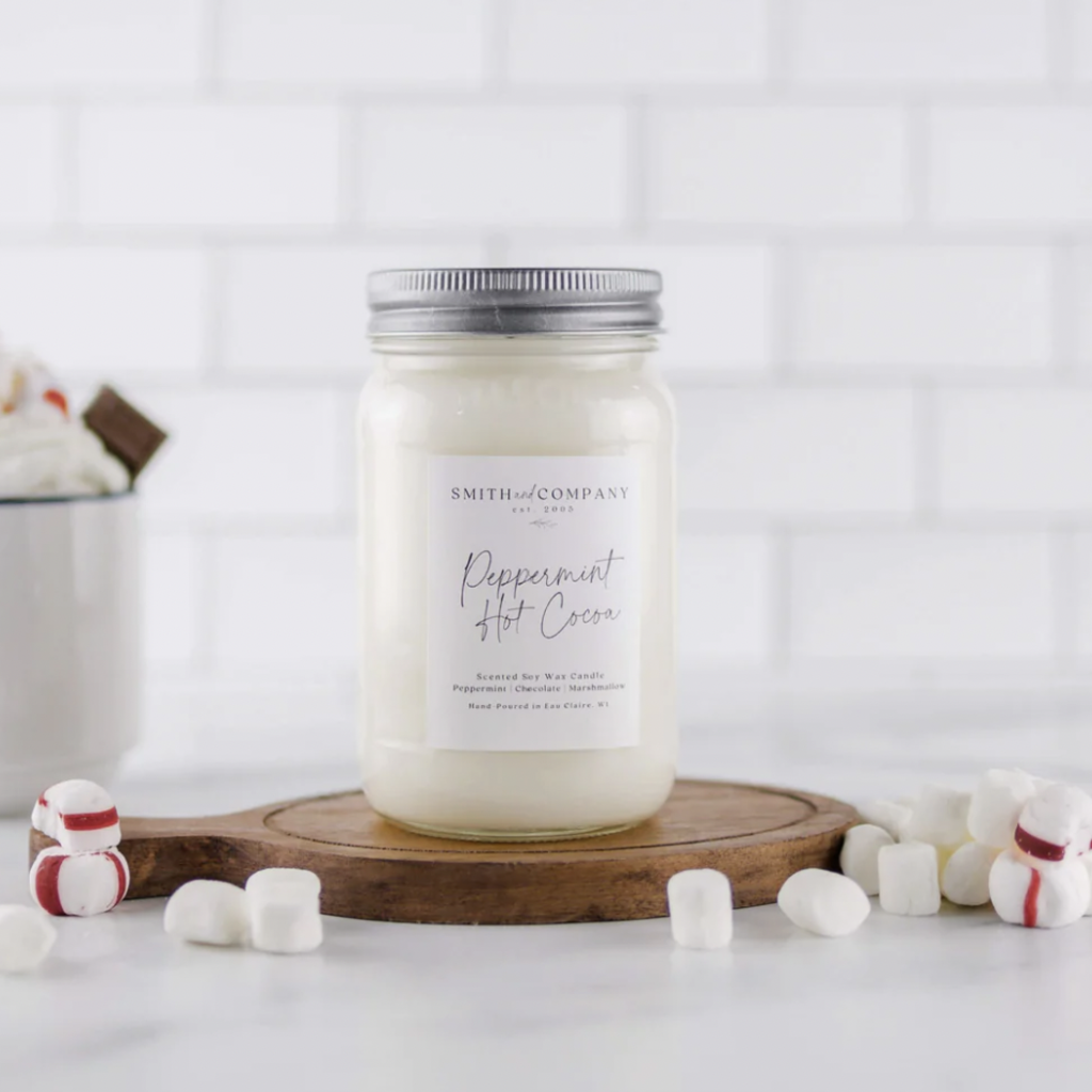 Large Mason Jar Candle - Smith & Co. Candles Peppermint Hot Cocoa