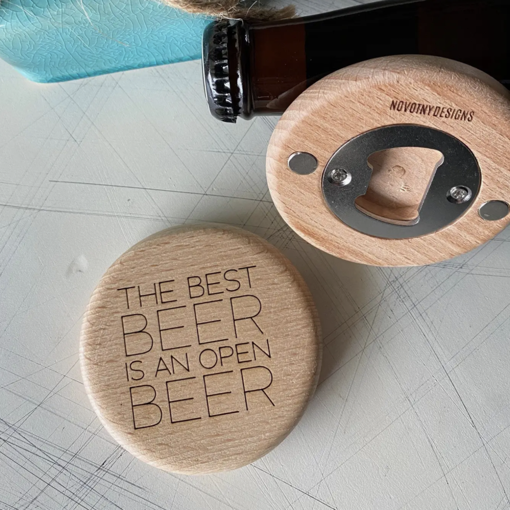 The Best Beer is an Open Beer -  Magnetic Wood Bottle Opener