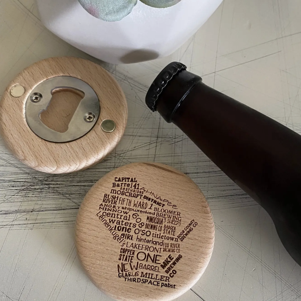 Wisconsin Breweries -  Magnetic Wood Bottle Opener