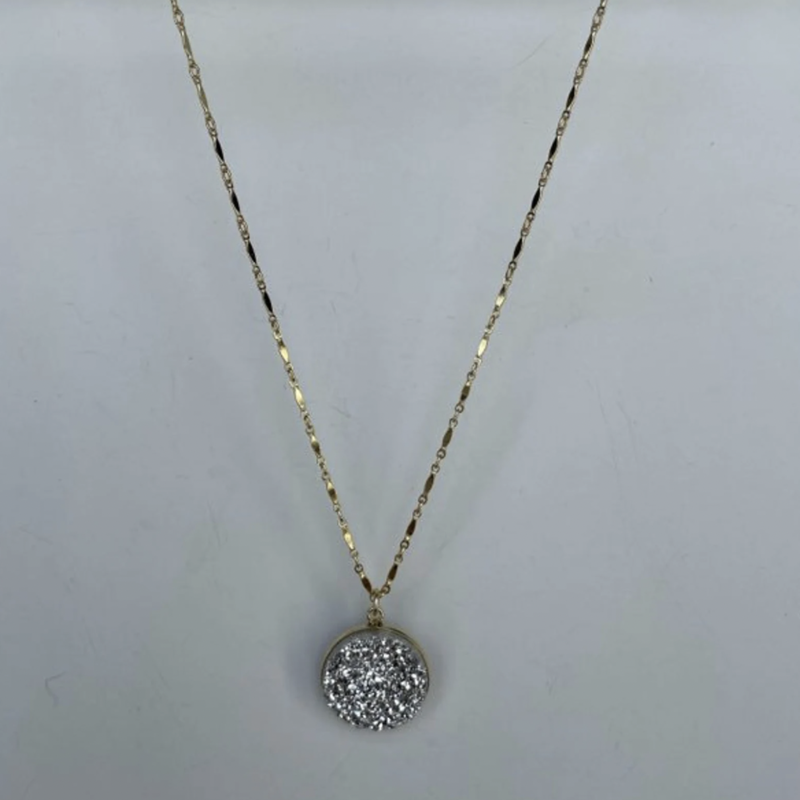 Helen Wang Jewelry Necklace - 14K Gold Filled Ball Chain Bezel Set Drusy Coin