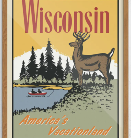 Wisconsin America's Vacationland Deer & Lake Print 8x10