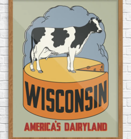 Fridgedoor Wisconsin Dairyland Cow & Cheese Wheel Print 8x10