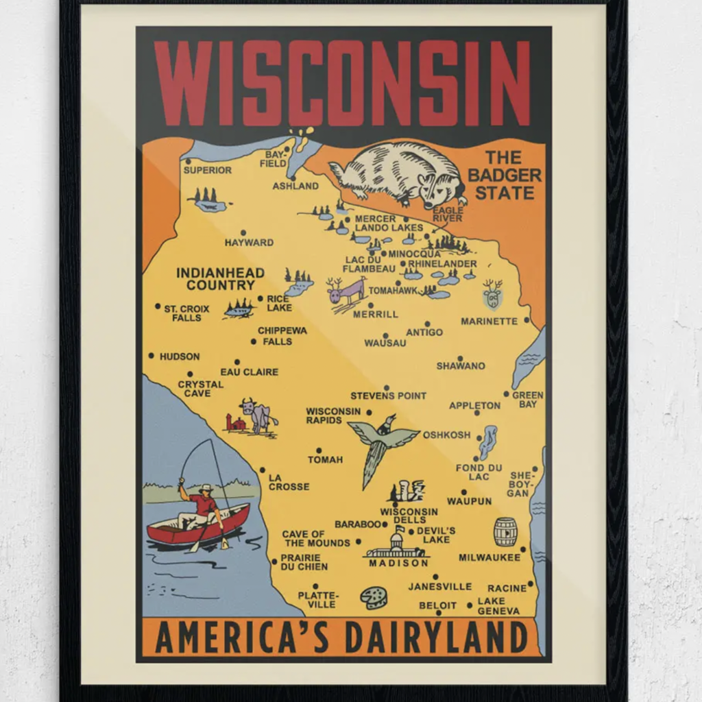 Wisconsin The Badger State Americas Dairyland Print 8x10