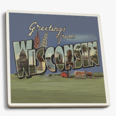 Ceramic Coaster - Halftone Greetings from WI