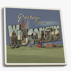 Volume One Ceramic Coaster - Halftone Greetings from WI