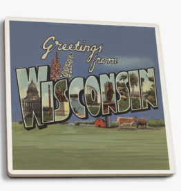 Volume One Ceramic Coaster - Halftone Greetings from WI