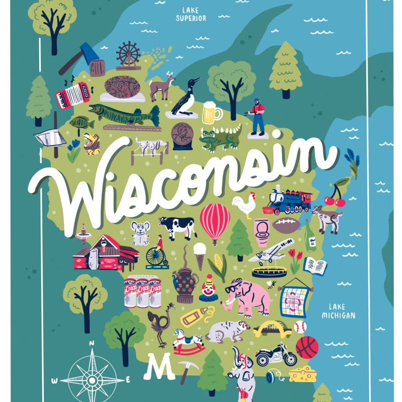Roadside Wisconsin Map Print