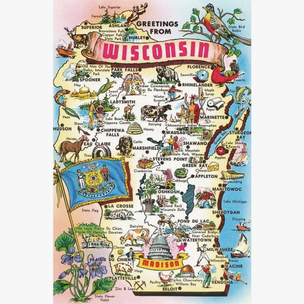 Found Image Press WI-73 Map of Wisconsin - Print