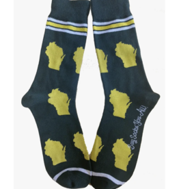 Buy Socks You All Wisconsin Shape Green and Yellow Socks