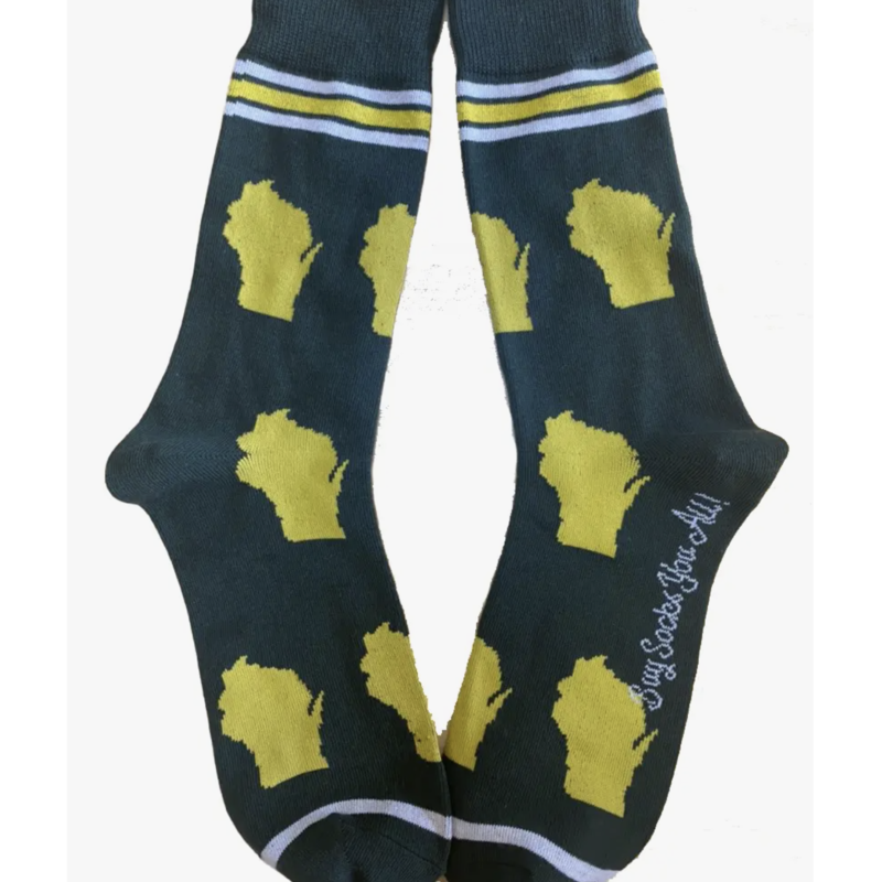 Wisconsin Shape Green and Yellow Socks