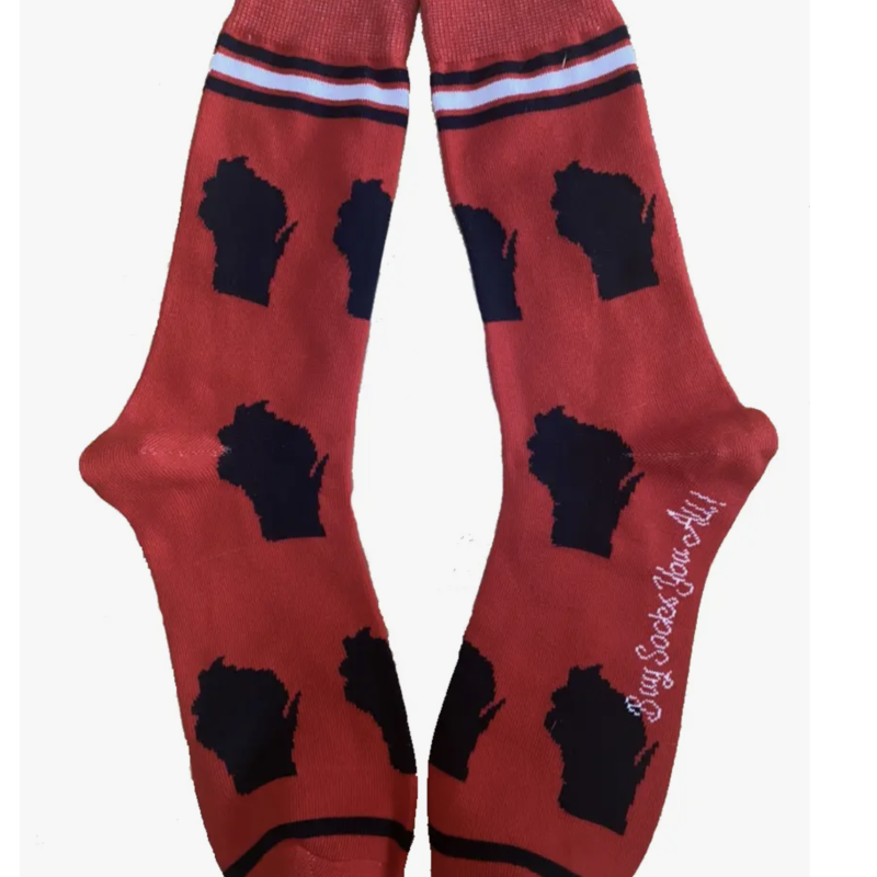 Wisconsin Shapes Black and Red Socks