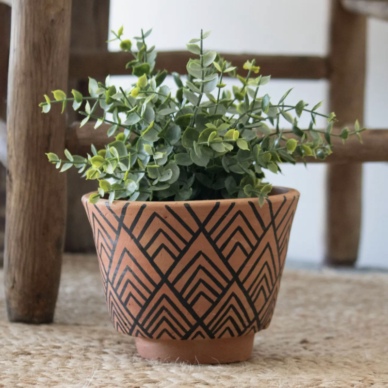 Footed Geo Terracotta Planter Large