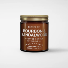 Big White Yeti Amber Glass Candle: Bourbon + Sandalwood Soy (8 oz.)