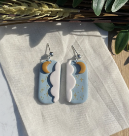 Dreamy Clouds and Moons Rectangle Clay Earrings