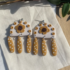 Hive and Honey Floral Polka Dotted Mustard Colored Clay Earrings