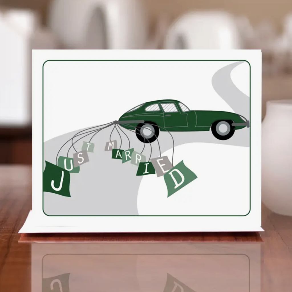 Man vs. George Designs Just Married Jaguar E-Type Vintage Car Wedding Card