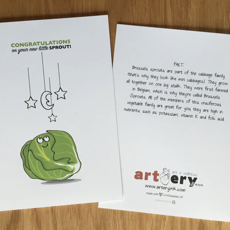 Artery Ink Greeting Card- Little Brussel Sprout