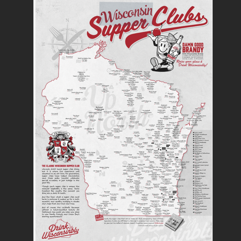 Drink Wisconsinbly DW Wisconsin Supper Clubs Map 24x36