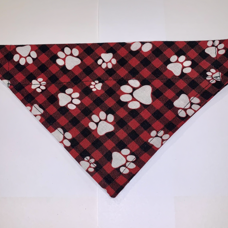 Pet Bandana - Red Plaid Paw Prints