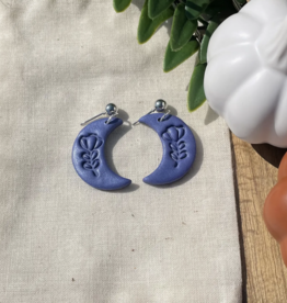 Midnight Pearl Floral Moon Clay Earrings