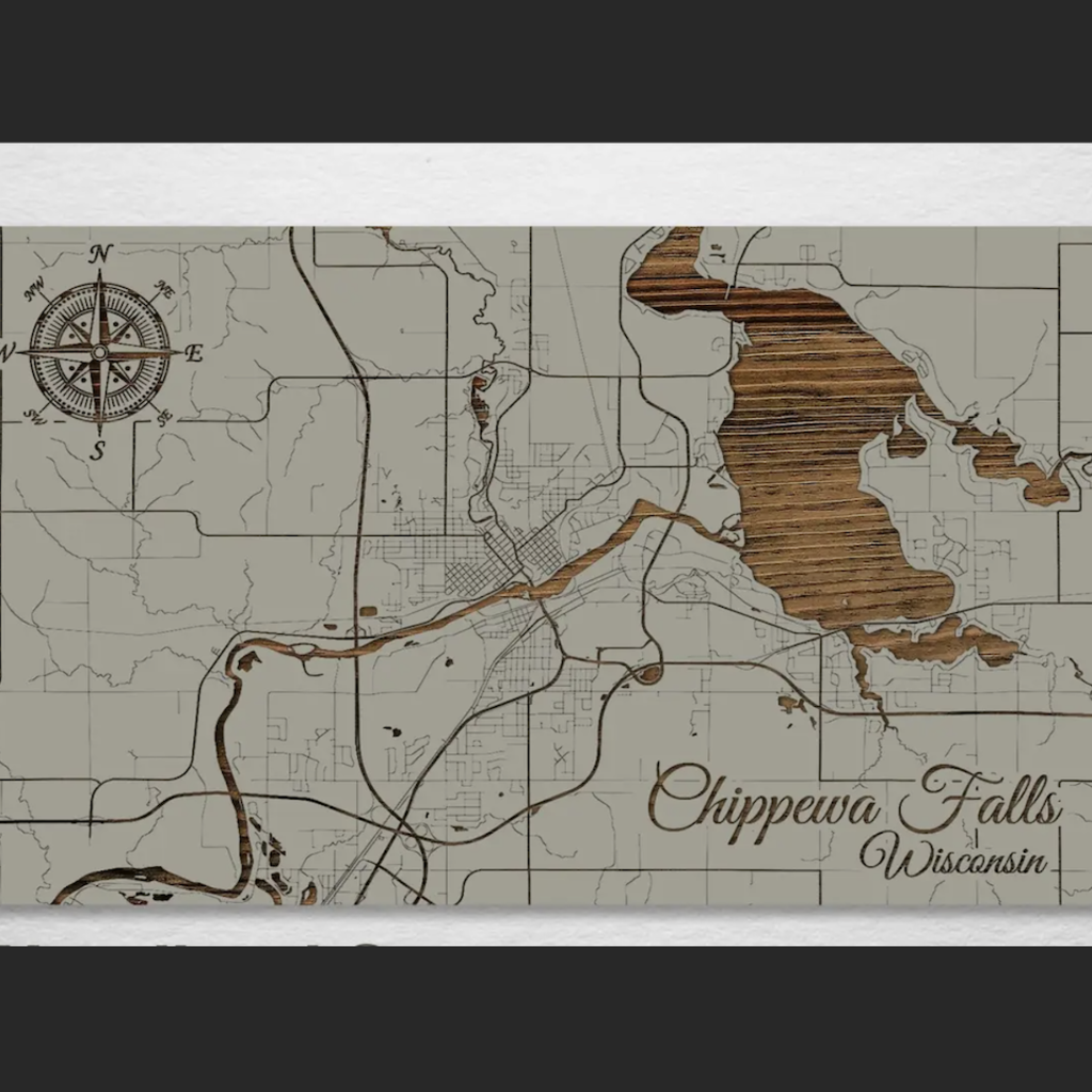 Wood Map: Chippewa Falls Street Map (7.25"x12")