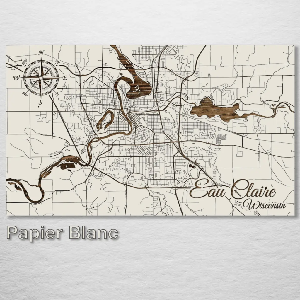 Fire and Pine Wood Maps Wood Map: Eau Claire Street Map Large (11.25” x 19”)