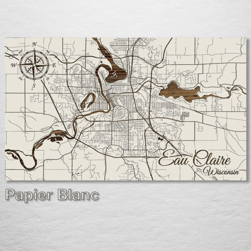 Fire and Pine Wood Maps Wood Map: Eau Claire Street Map Large (11.25” x 19”)