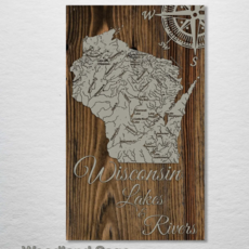 Wood Map: Wisconsin Lakes 7 Rivers (7.25” x 12”)