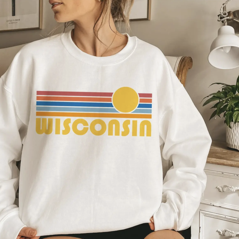 Wisconsin Crewneck - Retro Sun (White)