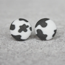 Volume One Fabric Button Earrings - Cow Print