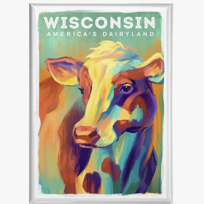 Lantern Press Magnet - Wisconsin, America's Dairyland Cow Vivid