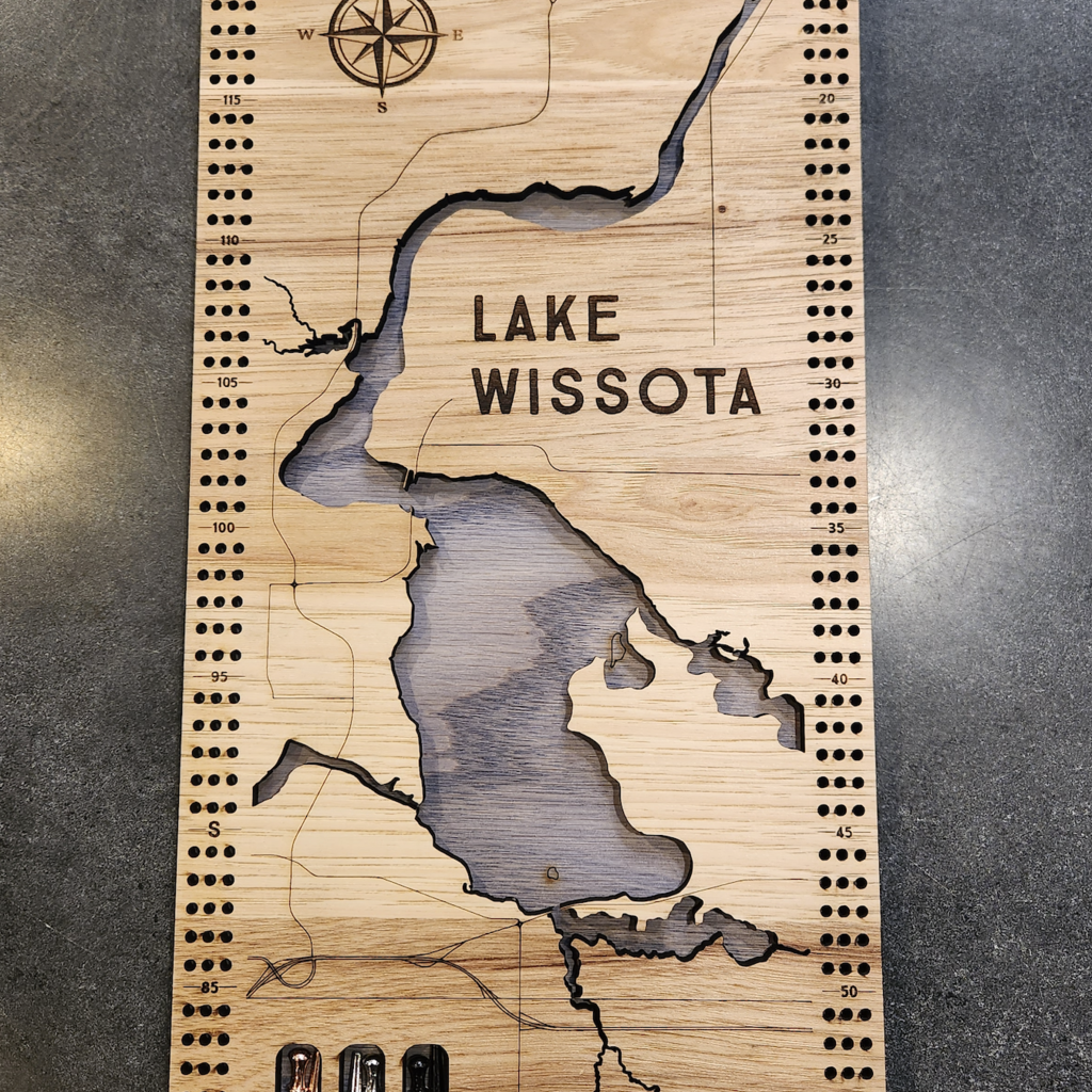The Oaklair Woodcraft Lake Wissota Cribbage Board