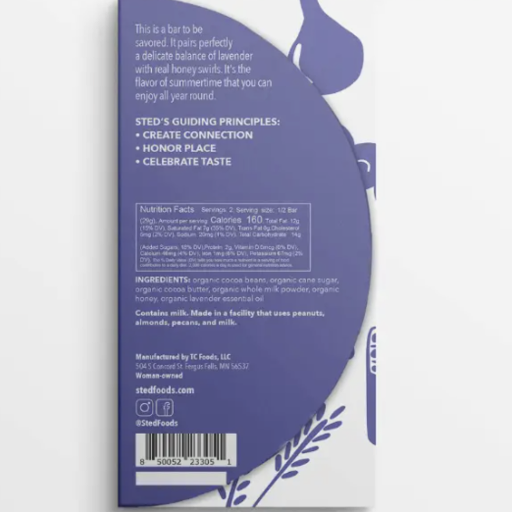 Sted Foods Sted - Honey Lavender Chocolate Bar