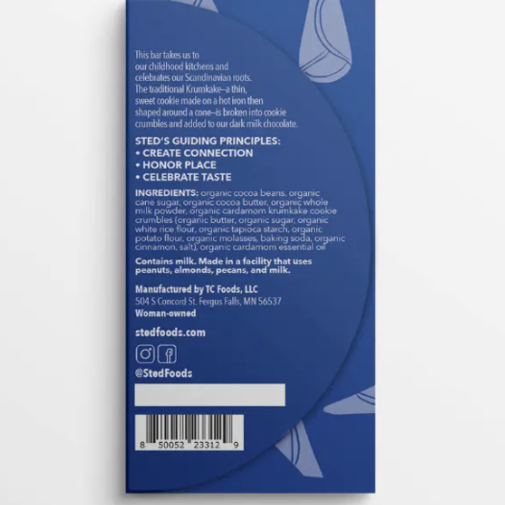 Sted Foods Sted - Mini Cardamom Krumkake Cookie Chocolate Bar