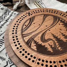 North Country Craft Northern Lights Cribbage Board with Drawstring Bag