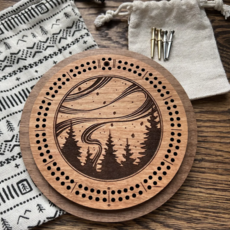 North Country Craft Northern Lights Cribbage Board with Drawstring Bag