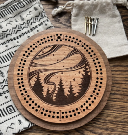 North Country Craft Northern Lights Cribbage Board with Drawstring Bag