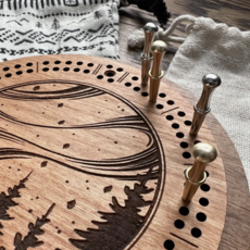 North Country Craft Northern Lights Cribbage Board with Drawstring Bag
