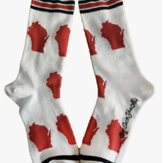 Wisconsin Shapes White and Red Socks