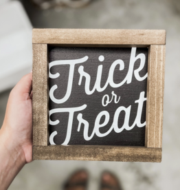 Lily & Sparrow Trick or Treat Halloween Wood Sign Black 7x7"