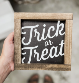 Trick or Treat Halloween Wood Sign Black 7x7"