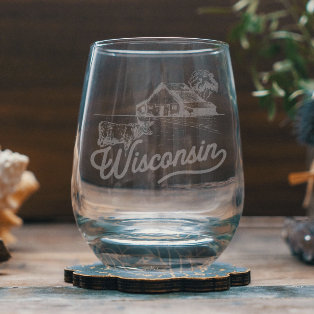 Wisconsin Farm Stemless Wine Glass
