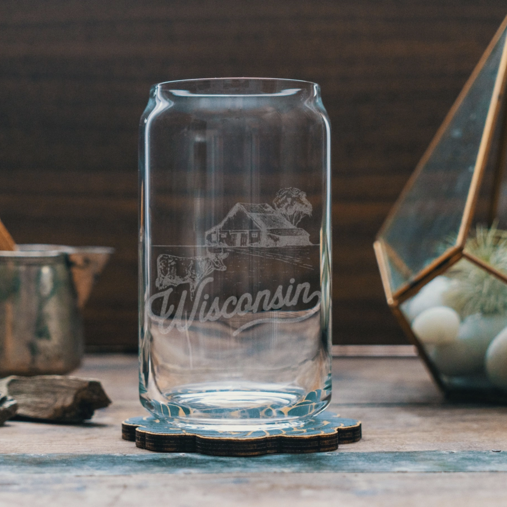 Wisconsin Farm Beer Can Glass